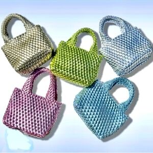 AHDORNED MINI WOVEN BAGS IN BLUE METALLIC EUC